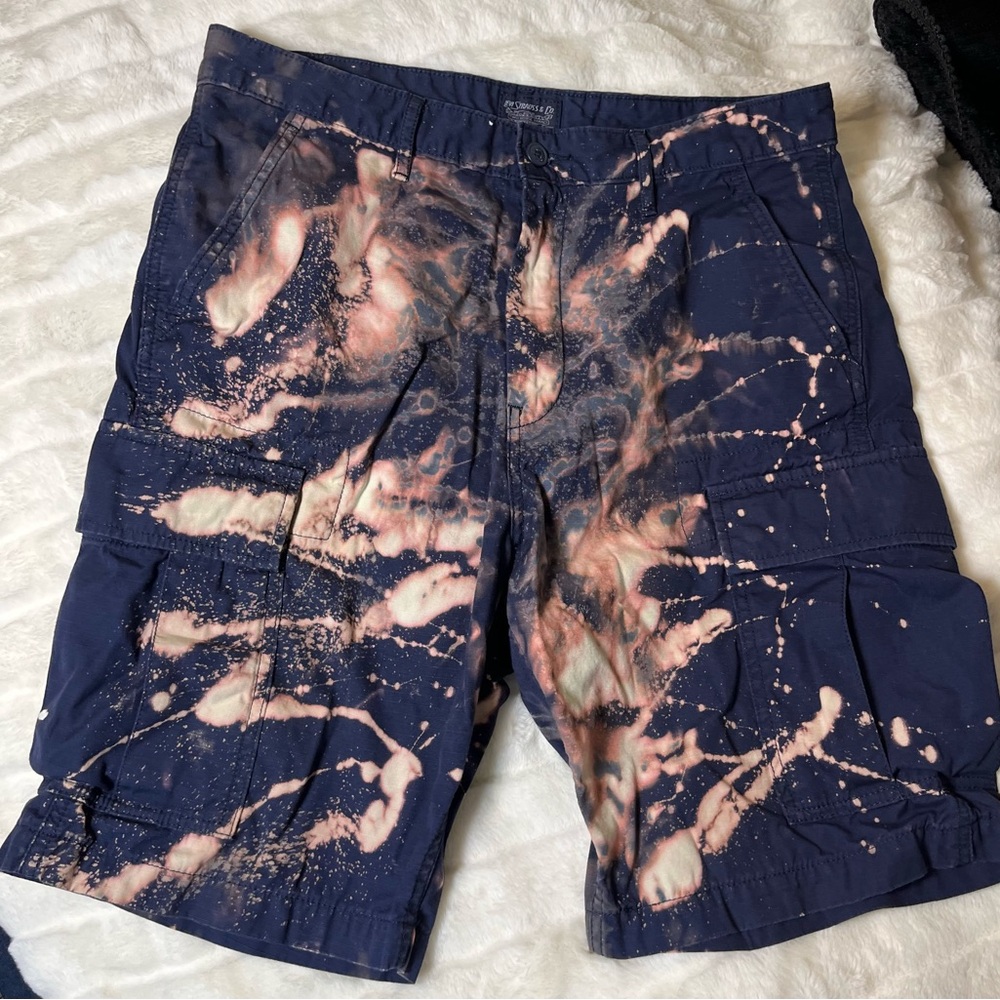 Levis Strauss Co Men 32 Navy Bleach Dyed Grunge Spring Summer Khaki Shorts Cargo